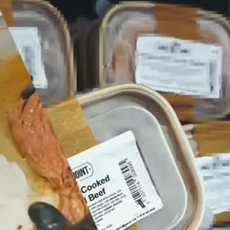 Trays of Halal Meat Joint cooked beef, labelled and chilled