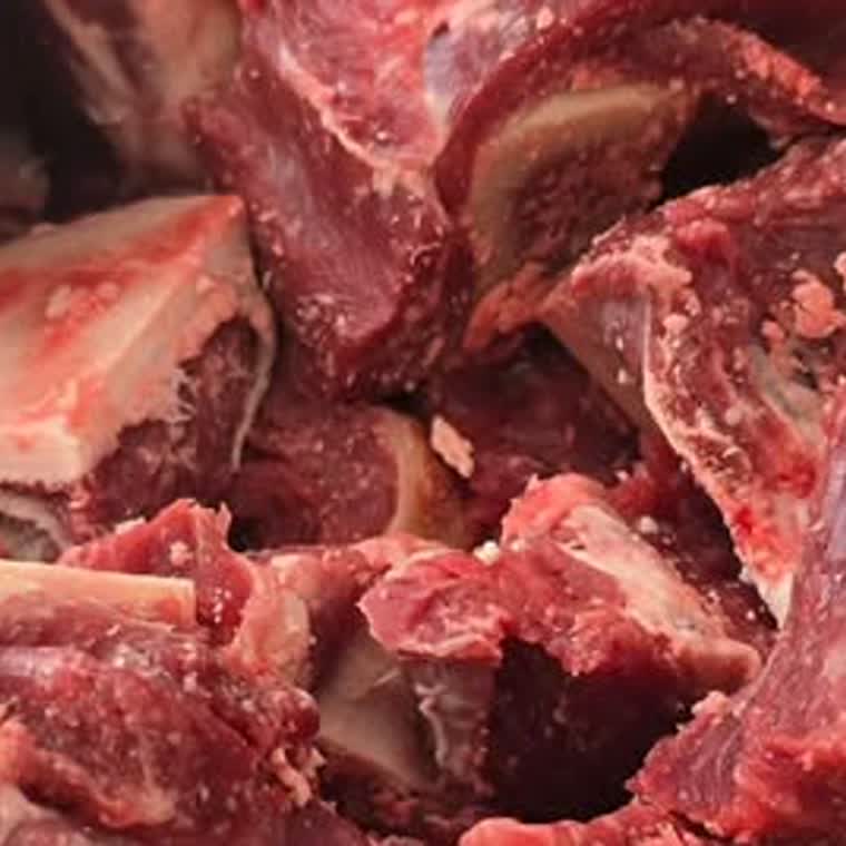 Diced beef on the bone, cut for curries and stews
